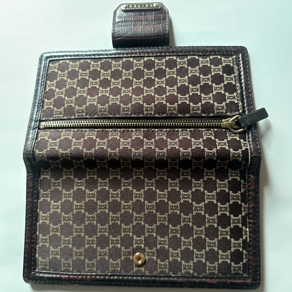 CELINE Vintage Brown Monogram 1990-2000 Macadam-pattern Wallet with Croc Trim - Picture 13 of 14